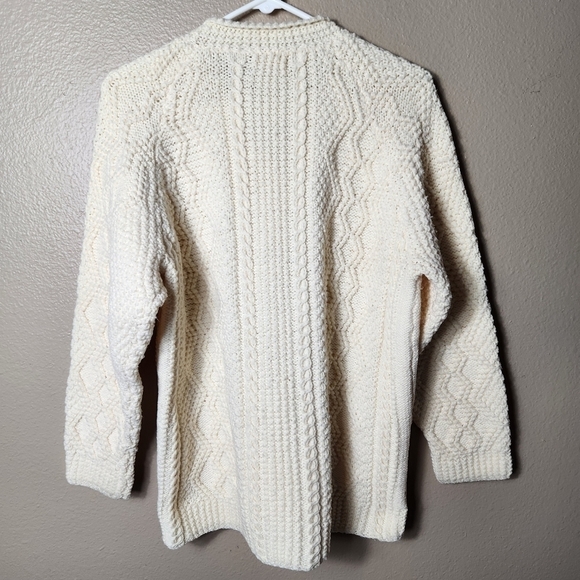 Handknit Fisherman Ivory Buttonfront Vneck Cardigan-Size L - Picture 7 of 7